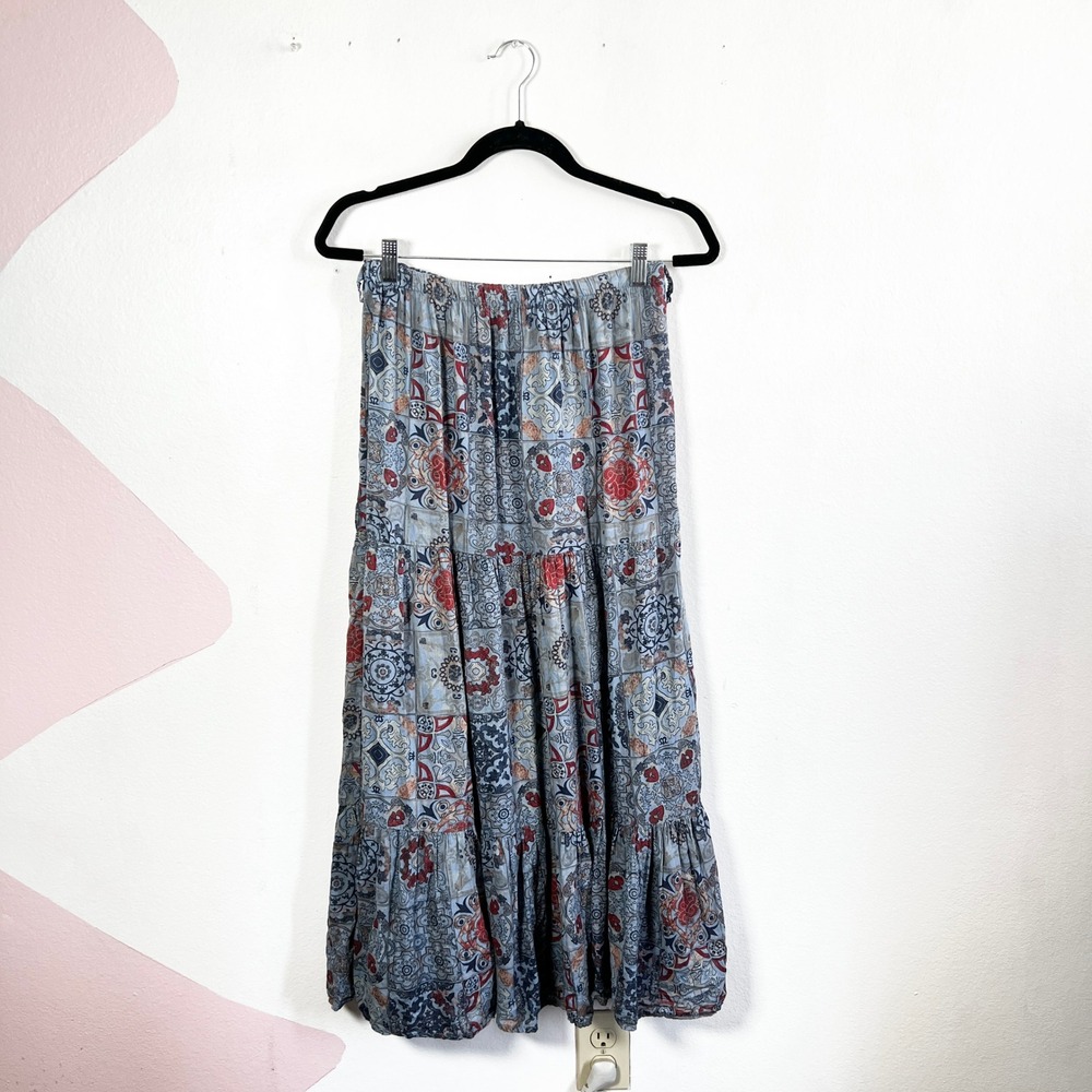 Patchwork Tiered Maxi‎ Skirt Made In Italy Sz Small Cottagecore Festival Hippie